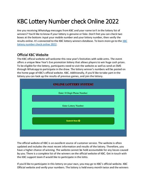 kbc lottery number check online 2022|Calaméo .